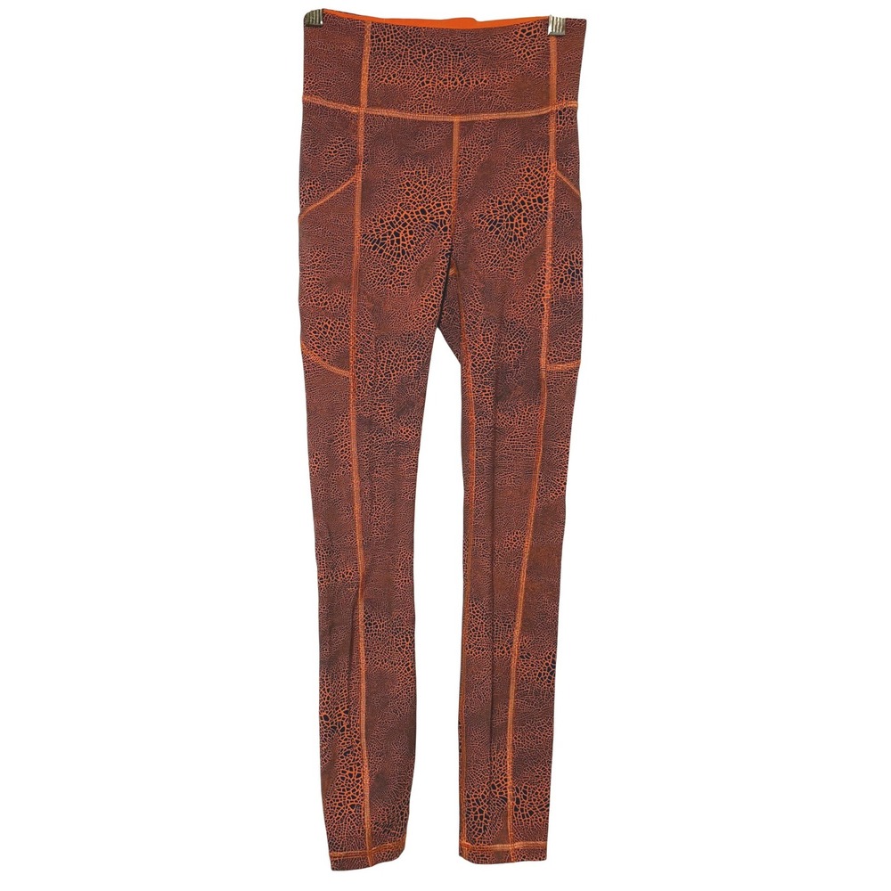 Lululemon High Rise Crackle Print Leggings Orange Purple Side Pockets 25‎ Inseam